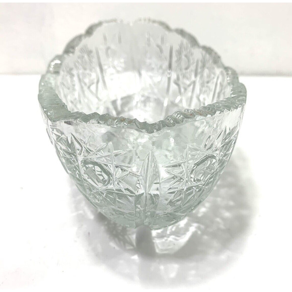 Pasabahce Oblong Bowl Heavy Thick Cut Crystal Vintage Sawtooth Edge - Picture 7 of 8